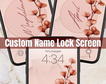Pink Eucalyptus Personalized Name iPhone Wallpaper Lock Screen | Custom Name | Simple Design | Pink Burgundy | Clean Girl | Digital Download