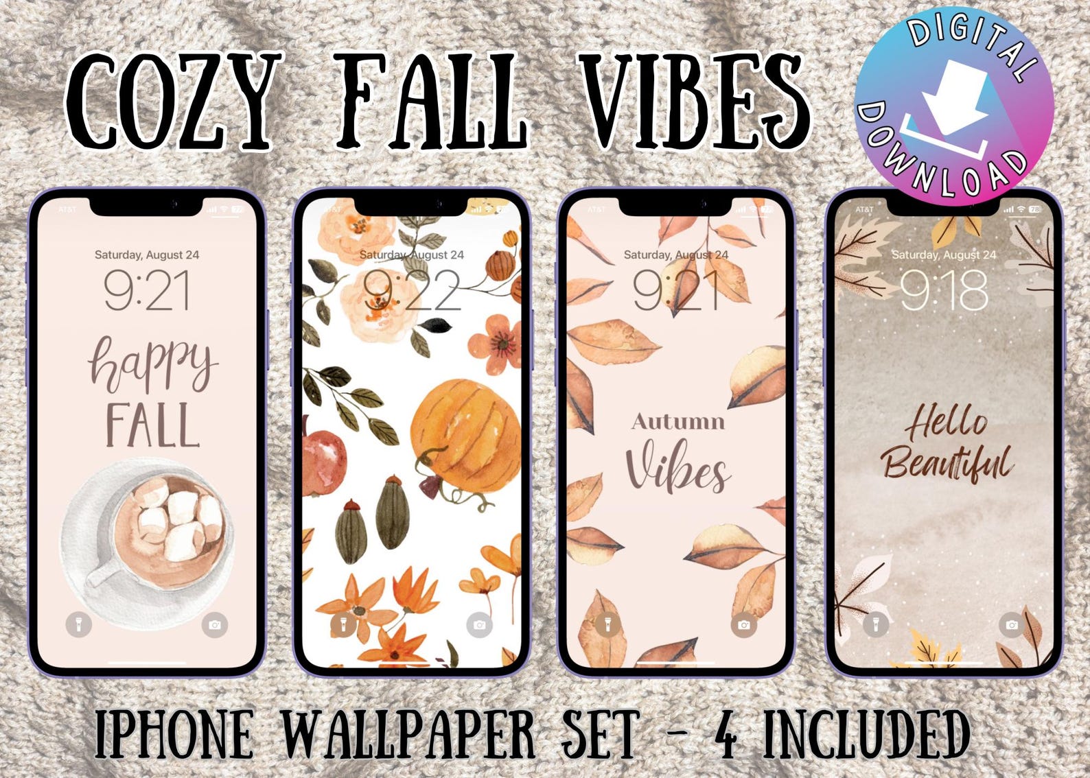Fall Autumn | iPhone Wallpaper | Set of 4 Phone Wallpapers or Lock ...