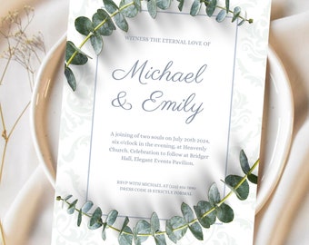 Rustic Wedding Invitation | Beautiful Eucalyptus Scroll | Simple Minimalist Design | Editable Digital Download