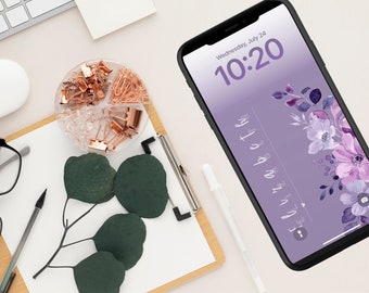 Purple Floral Bouquet Personalized Name iPhone Wallpaper Lock Screen | Custom Name | Simple Design | Clean Girl | Digital Download