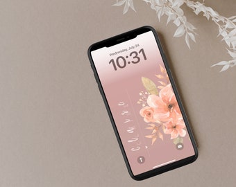 Pink Flower Personalized Name iPhone Wallpaper Lock Screen | Custom Name | Simple Design | Clean Girl | Digital Download
