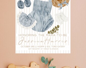 Rustic Blue Outfit | Baby Shower Invitation | Clothing | Simple | Editable Instant Digital Download
