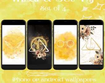Wizard House Wallpaper | Magical Yellow Black Badger Magic | Set of 4 IPhone Wallpapers | Wand | Deathly Hallows | Instant Digital Download