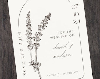 Save The Date | Black & White | Modern Wedding Invitation | Beautiful Simple Floral | Minimalist Photo Design | Editable Digital Download