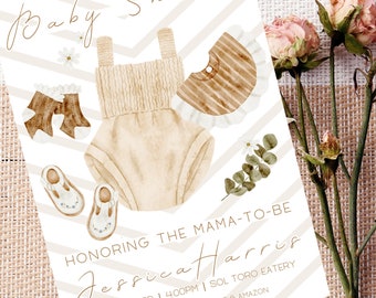 Rustic Girl Clothes | Baby Shower Invitation | Simple Beige Tan | Editable Instant Digital Download