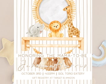 Gender Neutral | Tan Toy Shelf | Baby Shower Invitation | Editable Instant Digital Download