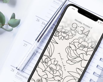 Good Vibes Floral 1pc iPhone Wallpaper or Lock Screen | Minimalist Design | Black Hand Drawn Doodle | Instant Digital Download