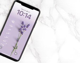 Lavender Personalized Name iPhone Wallpaper Lock Screen | Custom Name | Simple Design | Purple | Clean Girl | Digital Download