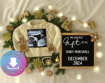 Christmas Holiday | Pregnancy Announcement | Warm Sweater | Gingerbread | Editable Instant Digital Download