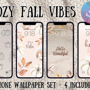 Fall Autumn | iPhone Wallpaper | Set of 4 Phone Wallpapers or Lock Screen | Cute & Cozy Design | Instant Digital Download