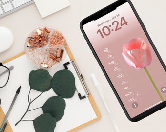 Pink Tulip Personalized Name iPhone Wallpaper Lock Screen | Custom Name | Simple Design | Clean Girl | Digital Download