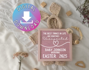 Simple Beige & Pink Easter | Pregnancy Announcement | Beautiful Baby Girl | Rustic Bunny | Editable Instant Digital Download