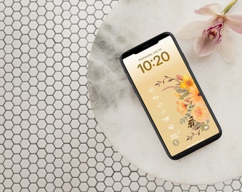 Yellow Flower Bouquet Personalized Name iPhone Wallpaper Lock Screen | Custom Name | Simple Design | Clean Girl | Digital Download