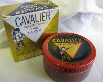 Vintage Cavalier Boot Polish Jar Kiwi Brown Shoe Collectible Advertising tin box