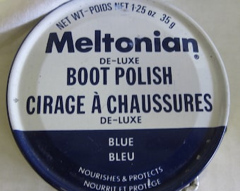 Vintage 1960s Meltonian Boot Polish Tin Blue Shoe Advertising Reckitt UK