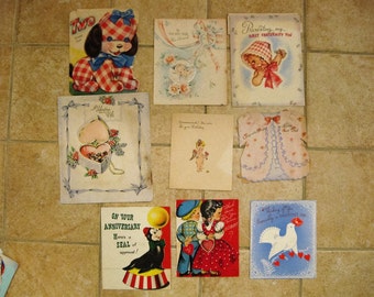 Vintage 9 pc lot Children Baby Greeting Cards 1950s Used from Pam SALE