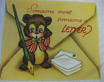 Vintage Mint Bear Pen Get Well Happy Birthday Please Write Greeting Card Unused