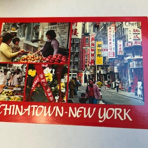 Cartão postal vintage multicenado Chinatown de Nova York para PC arte alterada colecionável