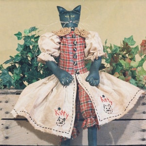 Kitty - stoffen pop E-patroon - 23 inch primitief-folkart Halloween zwarte meisje kat