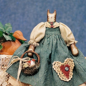 Bethany - Cloth Doll E-Pattern 17in FolkArt Country Girl Cat Epattern