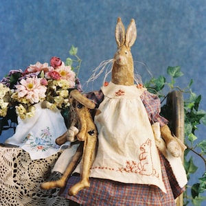 Harriet - Cloth Doll E-Pattern - 26in Primitive Country Girl Bunny Rabbit Fabric art design