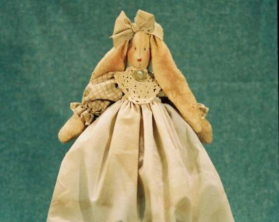 Joanna - Mailed Cloth Doll Pattern-Pretty Country Girl Shelf Sitting Bunny
