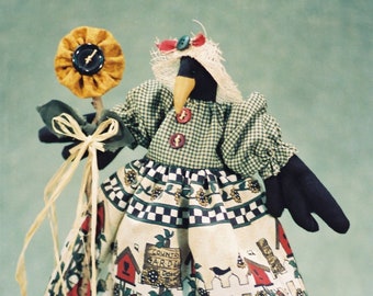 Sunshine - Cloth Doll E-Pattern  12in Country Crow Bird soft doll E-pattern