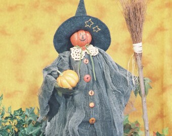 Pumpkin Witch - Cloth Doll E-Pattern- 24in Pumpkin Head Halloween Witch Epattern