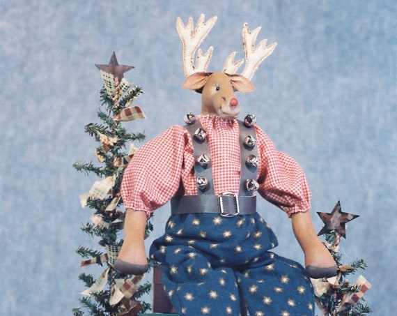 Rudy - Mailed Cloth Doll Pattern - 22in Dressed Christmas Reindeer Doll