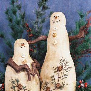 Pines and Needles - Mailed Cloth Doll Pattern  Primitive country Snowmen