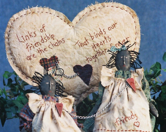 Chained Hearts - Mailed Cloth Doll Pattern - Primitive Friendship Friend Doll