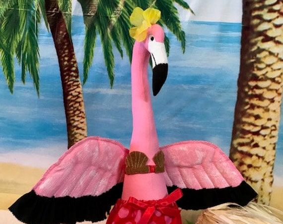 Flamingo cloth doll E-pattern 26" tall Summer Beach Hawaiian
