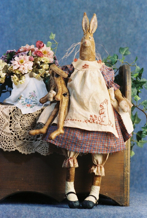 Harriet - Mailed Cloth Doll Pattern - 26in Primitive Country Girl Bunny Rabbit