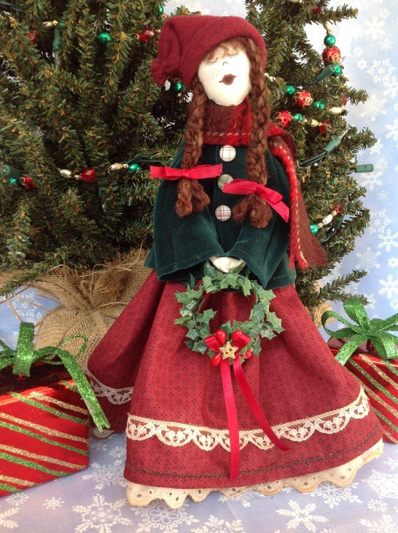 Little Girl Caroler - Cloth Doll E-Pattern 12in Victorian Christmas Girl Caroler Free Standing Stump Doll