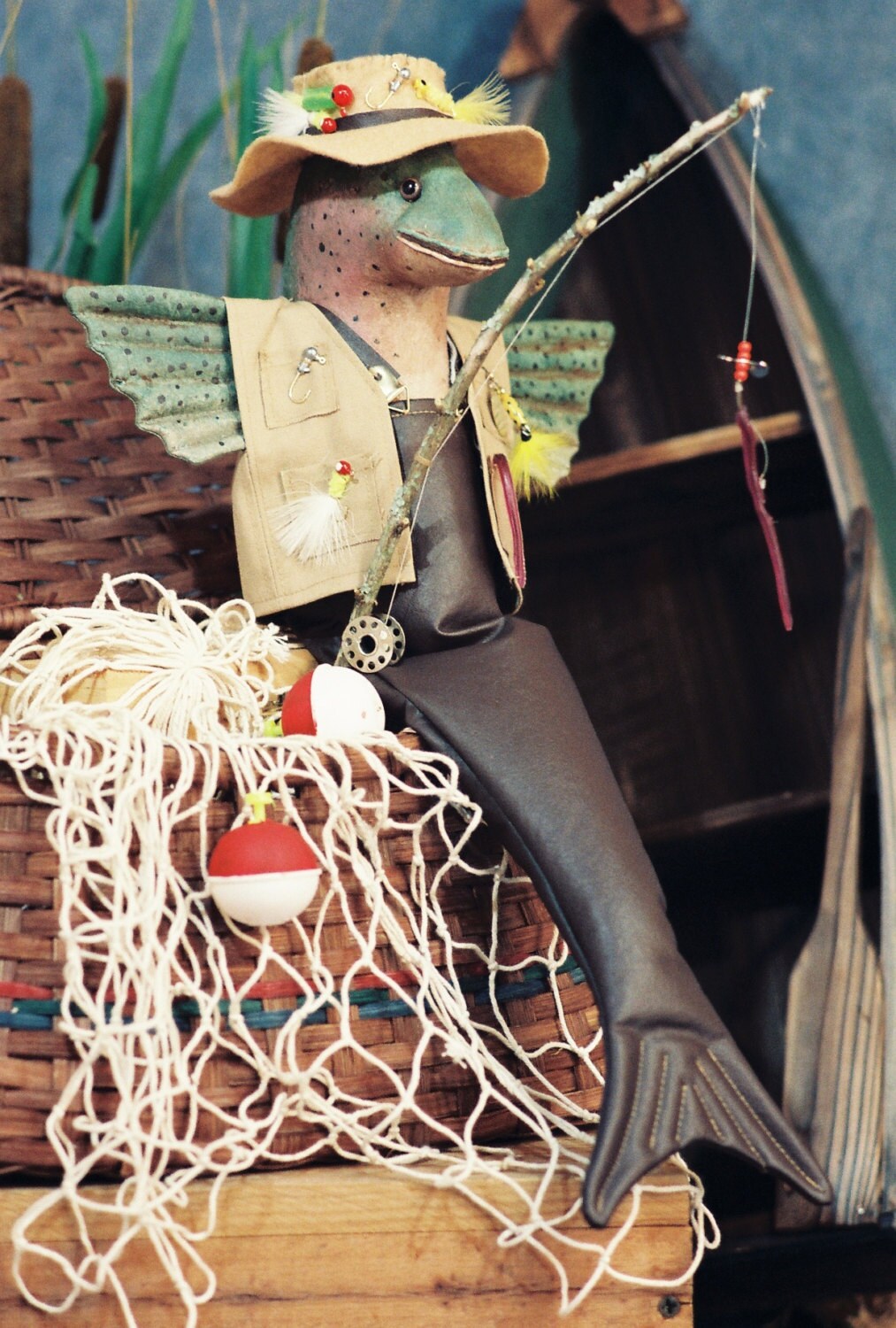 Gone Fishing Cloth Doll EPattern 18 inch Fishing Trout Fish Art Doll