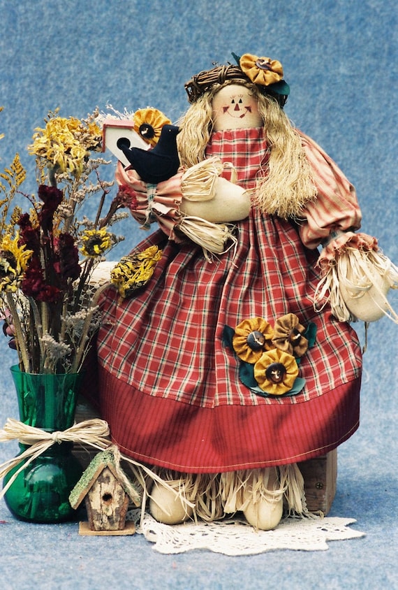 Sunflower - Cloth Doll E-Pattern  21in Country Girl Scarecrow E-pattern