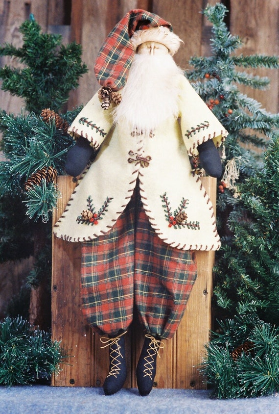 Woodland Santa - Mailed Cloth Doll Pattern - 24in Primitive Santa