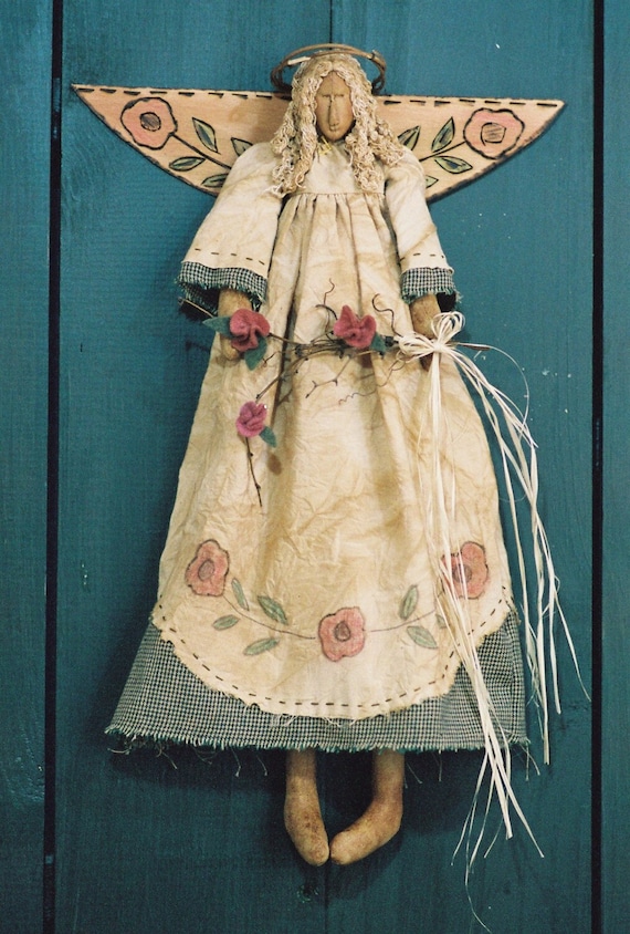 Garden Angel - Cloth Doll E-Pattern - 18in Primitive Victorian Spring Garden Wall Hanging Angel