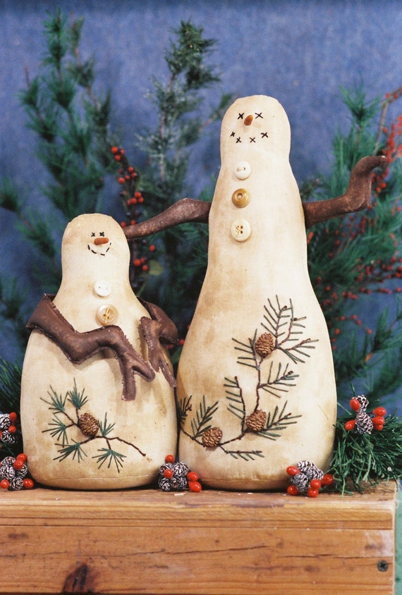 Pines and Needles - Mailed Cloth Doll Pattern  Primitive country Snowmen
