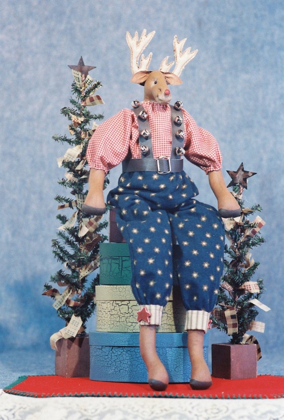 Rudy - Cloth Doll E-Pattern 22in Dressed Christmas Reindeer Doll Animal epattern