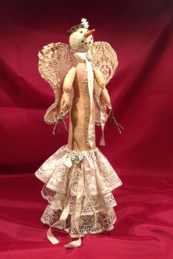 Iclynn - Cloth Doll E-Pattern 18" Lace Primitive Snowman Girl Free Standing Stump doll