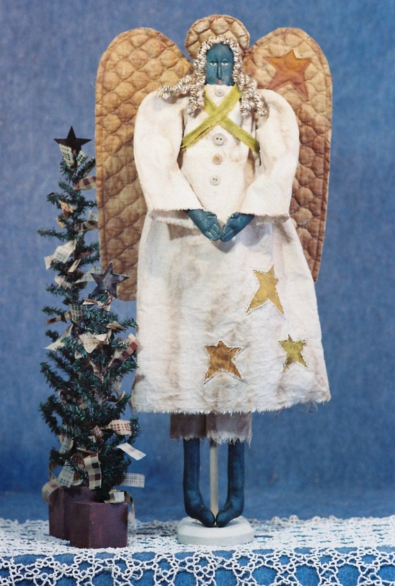 Angela - Cloth Doll E-Pattern - 24in Black Primitive Folk Art Angel Epattern
