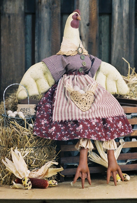 Ruffled Feathers - Cloth Doll E-Pattern - 26 inch Country chicken Hen Bird epattern