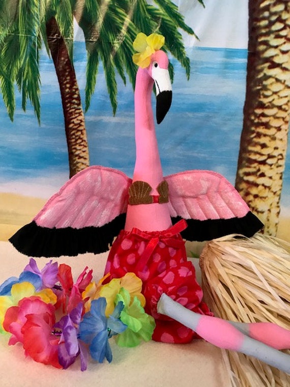 Flamingo cloth doll E-pattern 26" tall Summer Beach Hawaiian