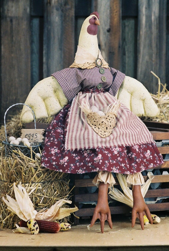 Ruffled Feathers - Mailed Cloth Doll Pattern - 26 inch Country Chicken Hen