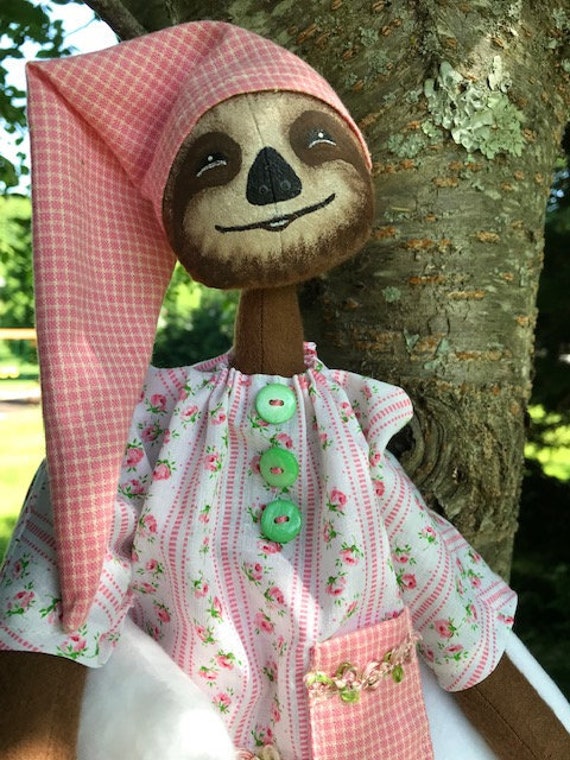 Cloth Doll E-pattern of Girl or Boy Sloth Doll in Pajamas