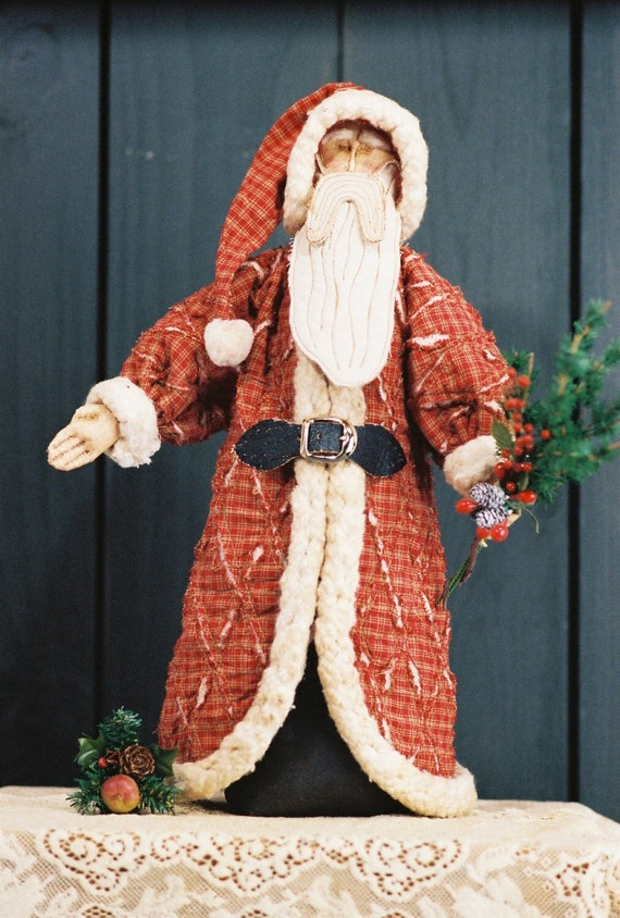 Tattered Santa - Cloth Doll E-Pattern  15in Free Standing Santa Stump Doll