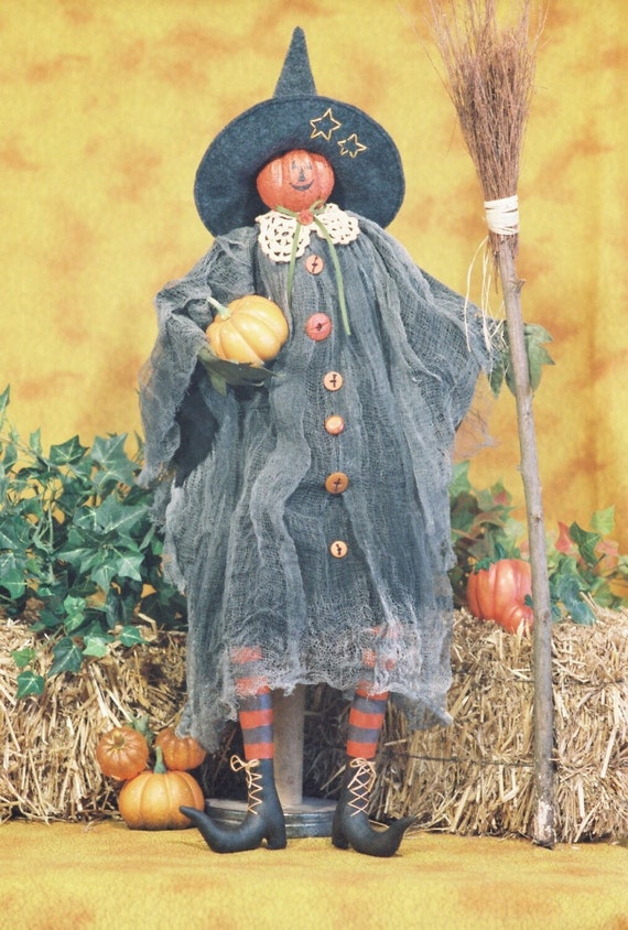 Pumpkin Witch - Mailed Cloth Doll Pattern- 24in Pumpkin Head Halloween Witch