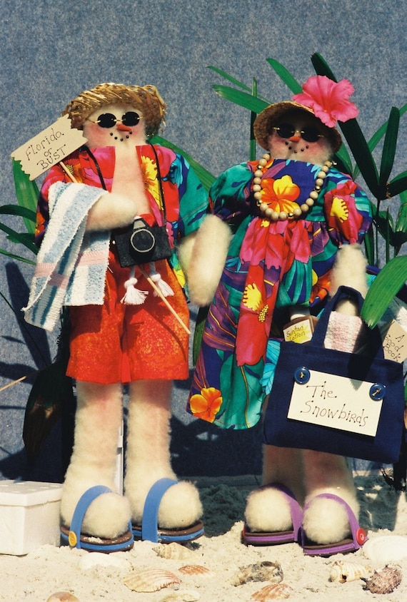 The Snowbirds - Cloth Doll E-Pattern Mr & Mrs Snowman Beach Tourists EPattern
