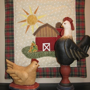 Rise and Shine - Cloth Doll E-Pattern Rooster Hen & Quilt Display Epattern